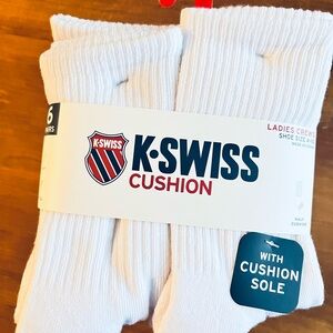 K-Swiss Women's White Cushion Crew Socks 4-10 shoe size
